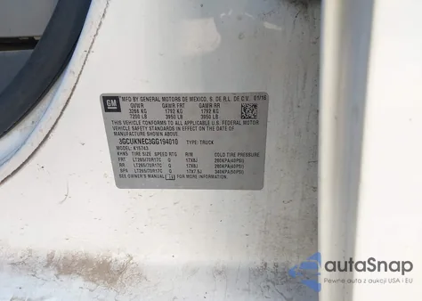 2016 Chevrolet Silverado 1500 Wt z USA, uszkodzony, nr VIN 3GCUKNEC3GG194010